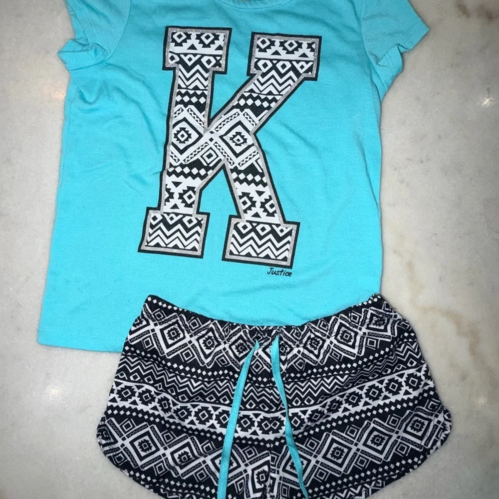Justice Girls Aqua Blue and Black Aztec Pajama Set